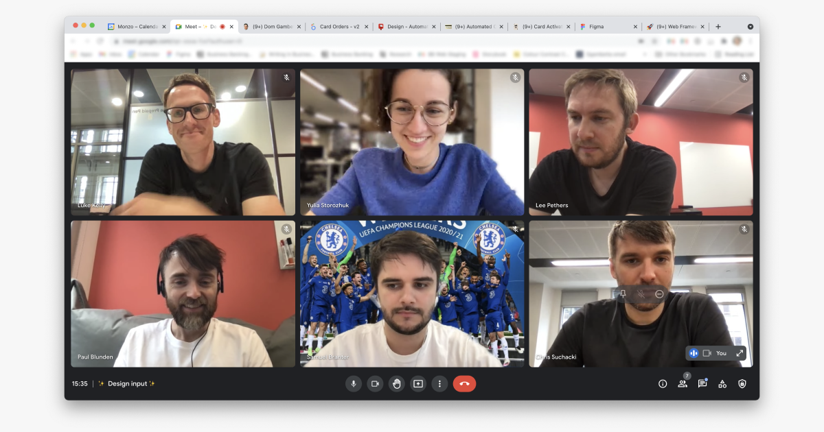 some members of the design team on a Google Hangout video call together 