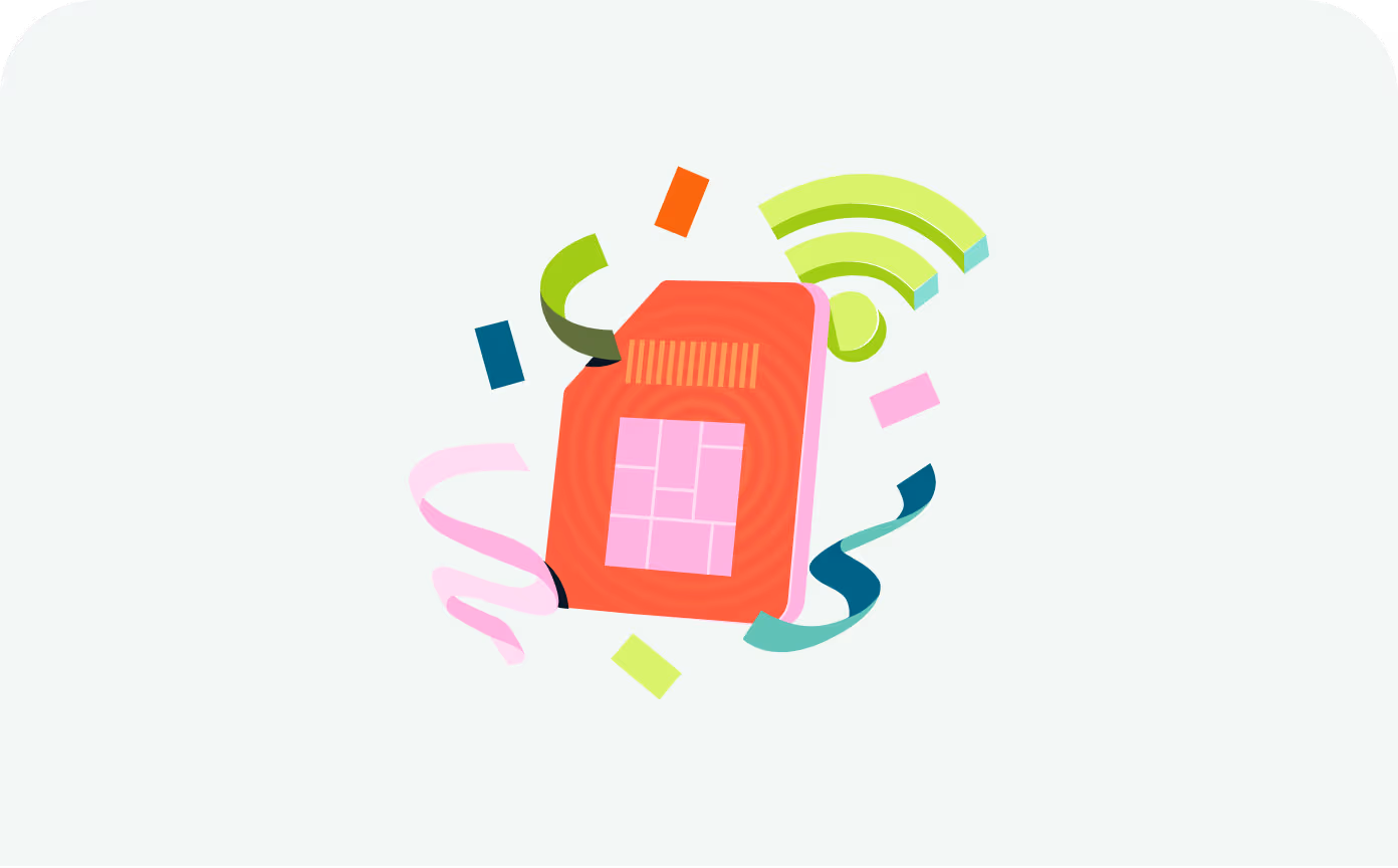 An illustration of a SIM card with confetti