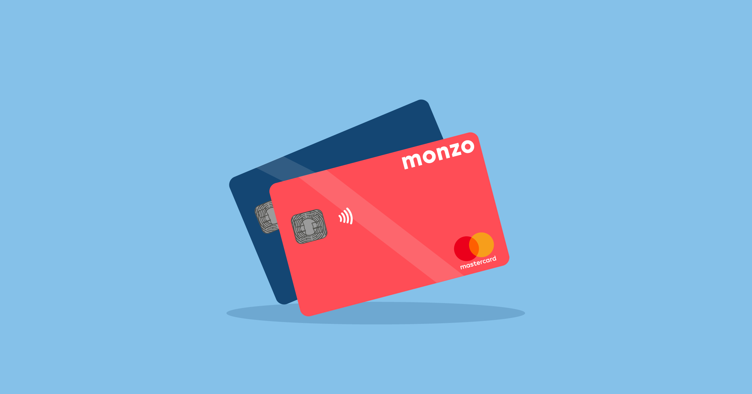 Illustration of a Monzo card and another debit card