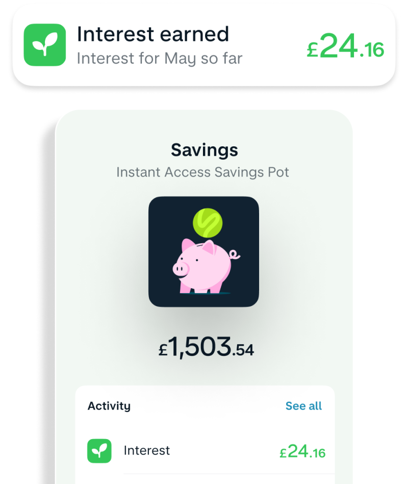 A picture of the Monzo app showing savings with earned interest