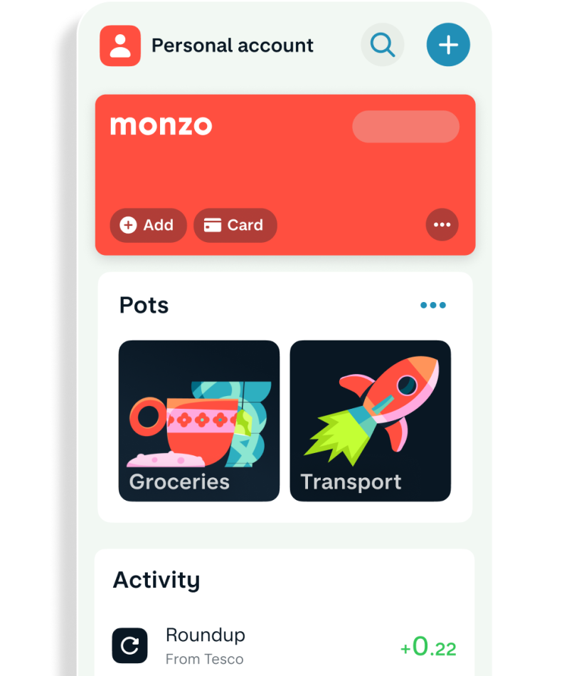 Simplified image of how Pots look in the Monzo app