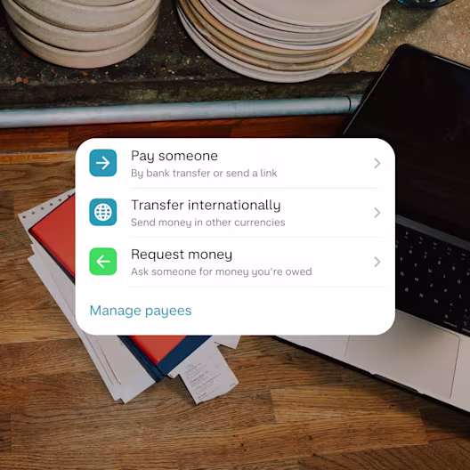 An app screenshot showing the option to transfer money internationally