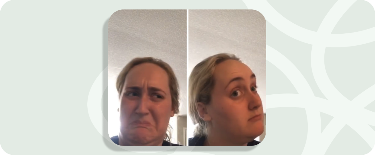 Image of famous tiktok influencer Brittany Broski meme. The left image is Brittany making a disgusted face; the right image is her making a pondering face.