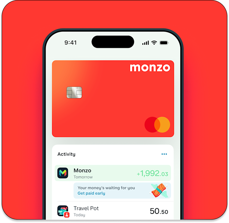 A phone with Monzo bank on it