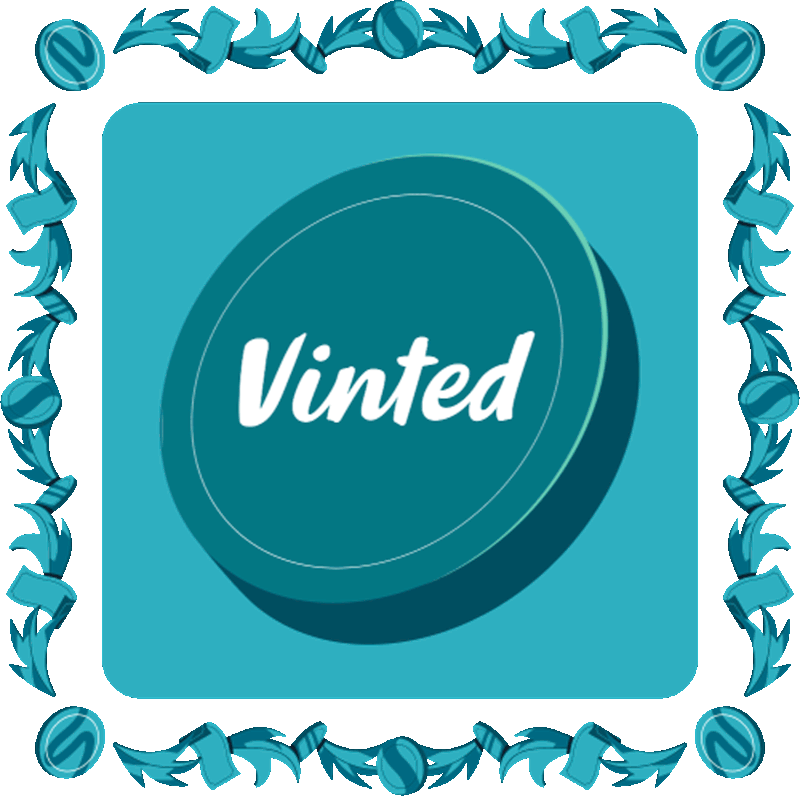A teal illustration of a coin with the Vinted logo in the middle. It sparkles and glistens every few seconds.