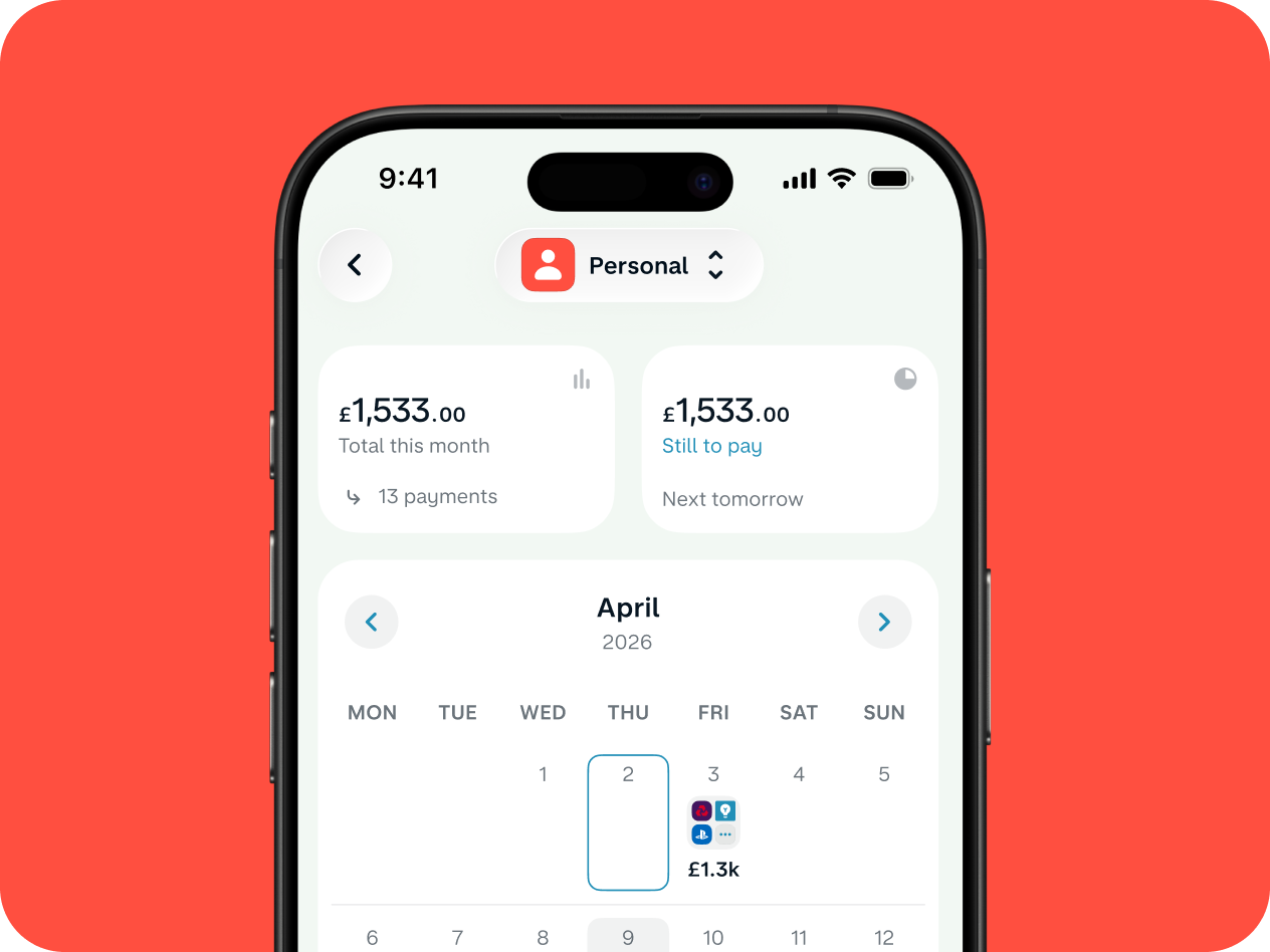 Bills calendar in Monzo app