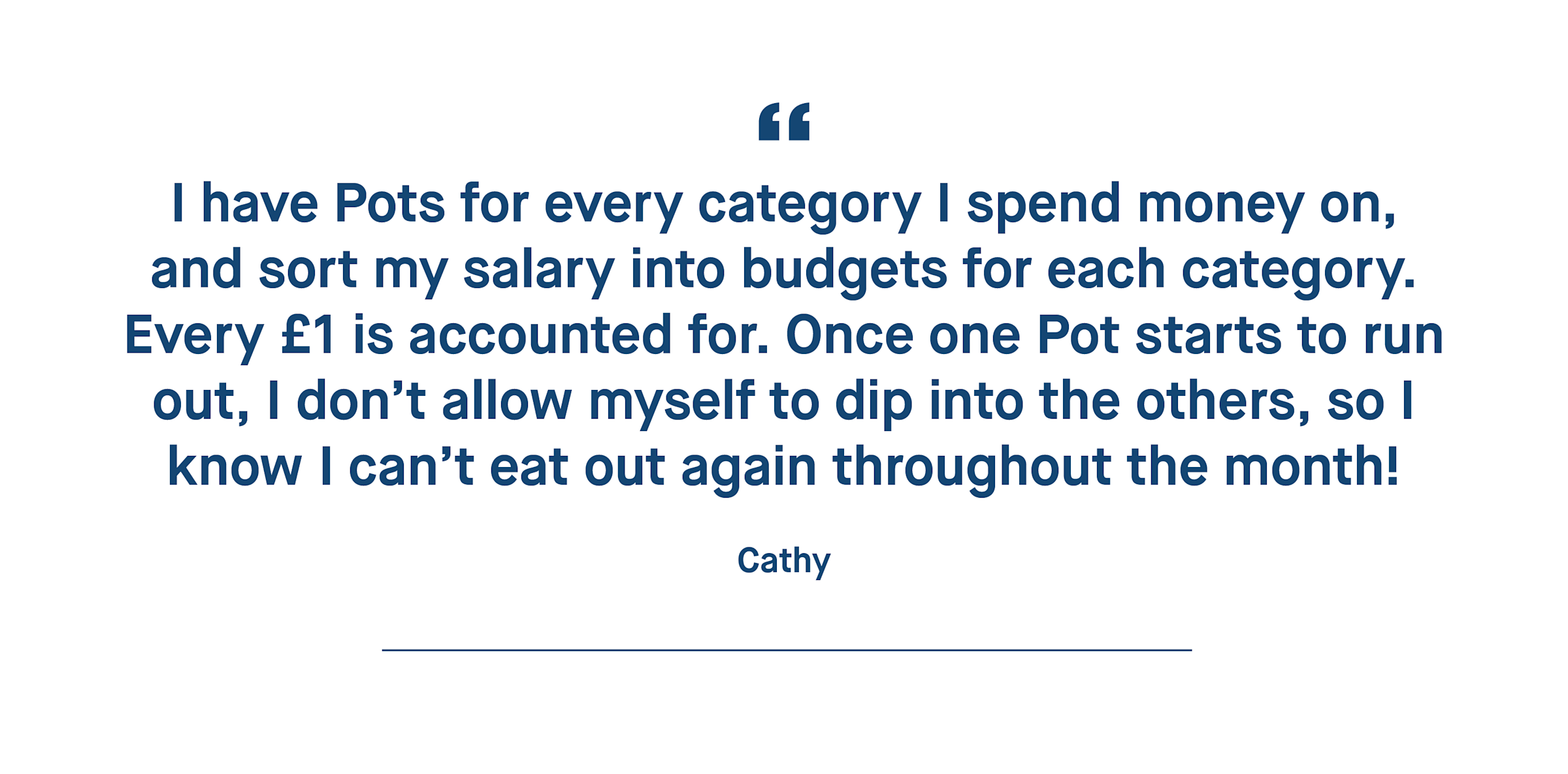 Cathy – I have Pots for every category I spend money on, and sort my salary into budgets for each category. Every £1 is accounted for.