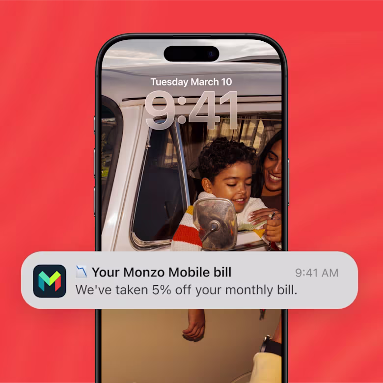 An image of a notification telling a customer that their loyalty discount has been applied to their mobile bill.