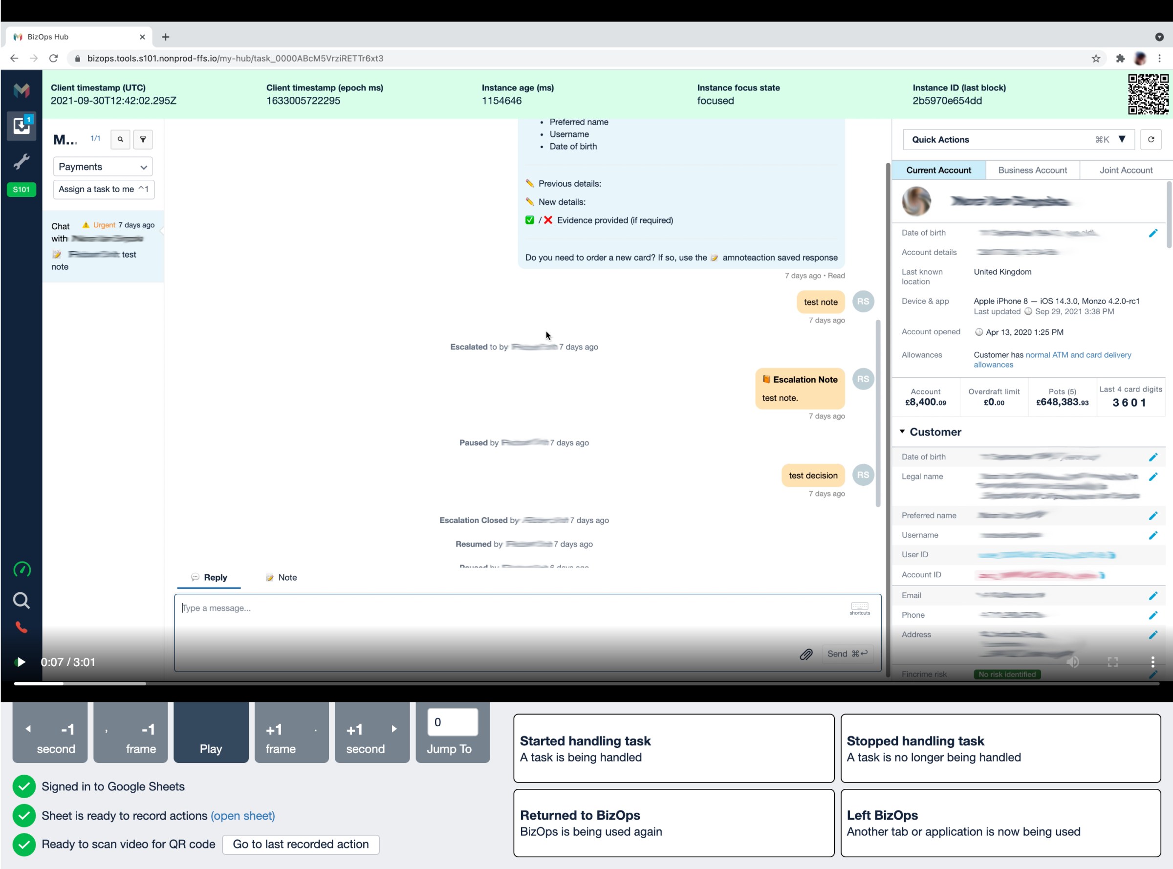 Our validation tool, with a sample video from our staging BizOps environment. 