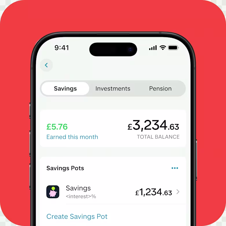 A smartphone displaying a financial overview dashboard highlighting total balances across savings, investments, and pensions alongside interest earned for the month.