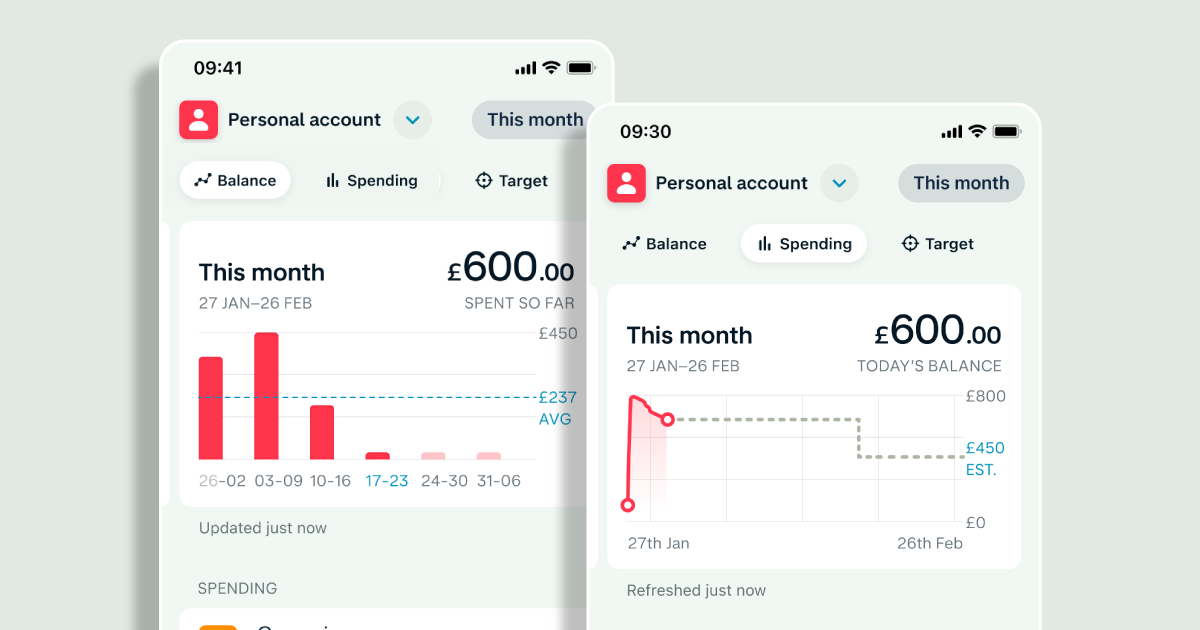 Monzo balance and spending screen