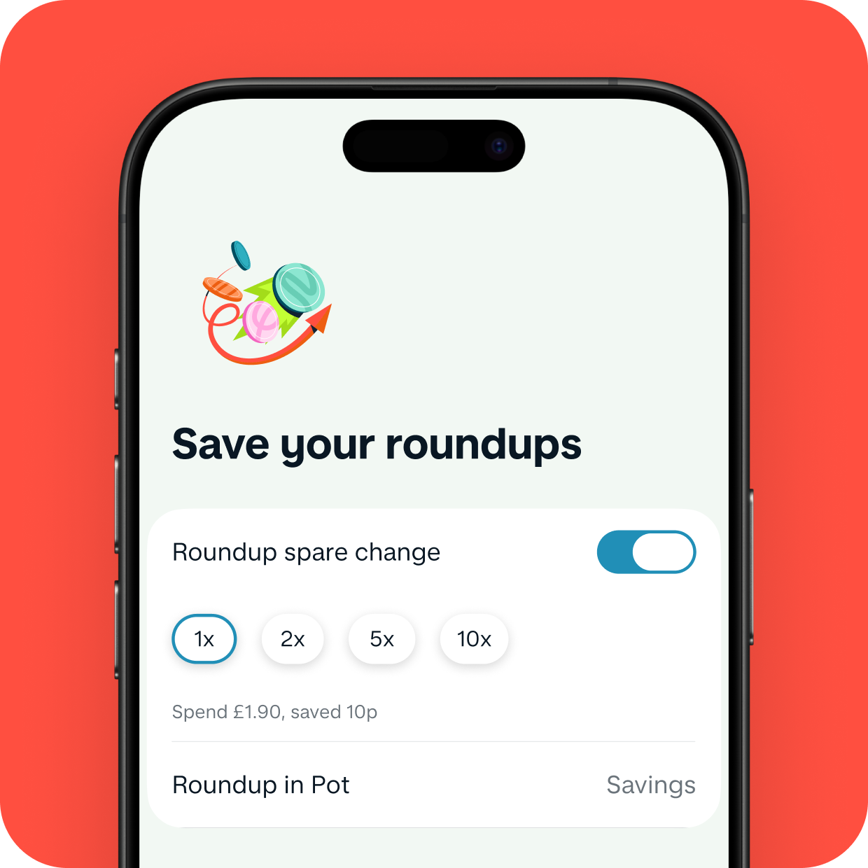 Roundups UI on Monzo phone