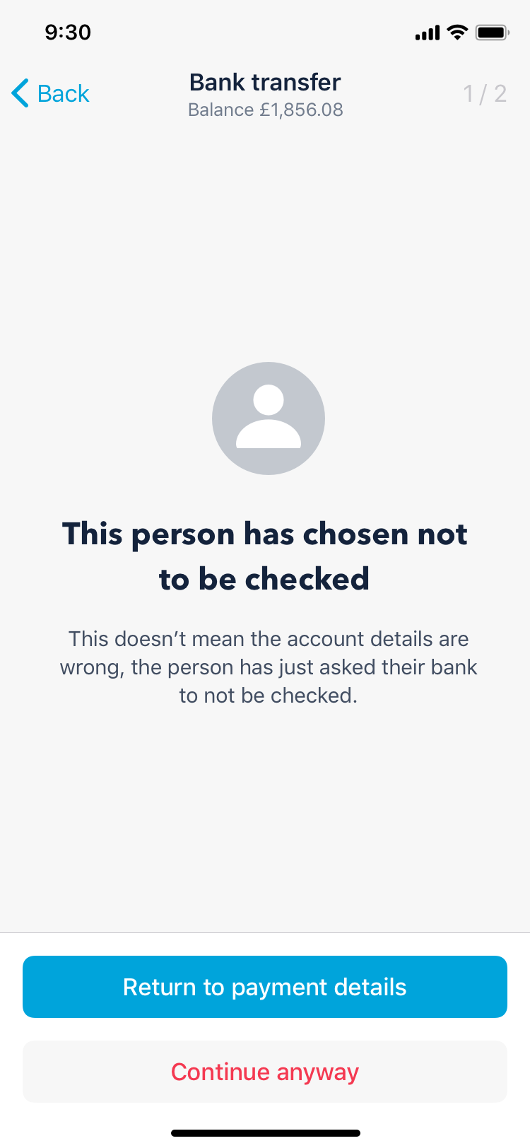 Phone screen showing "This person has chosen not to be checked"