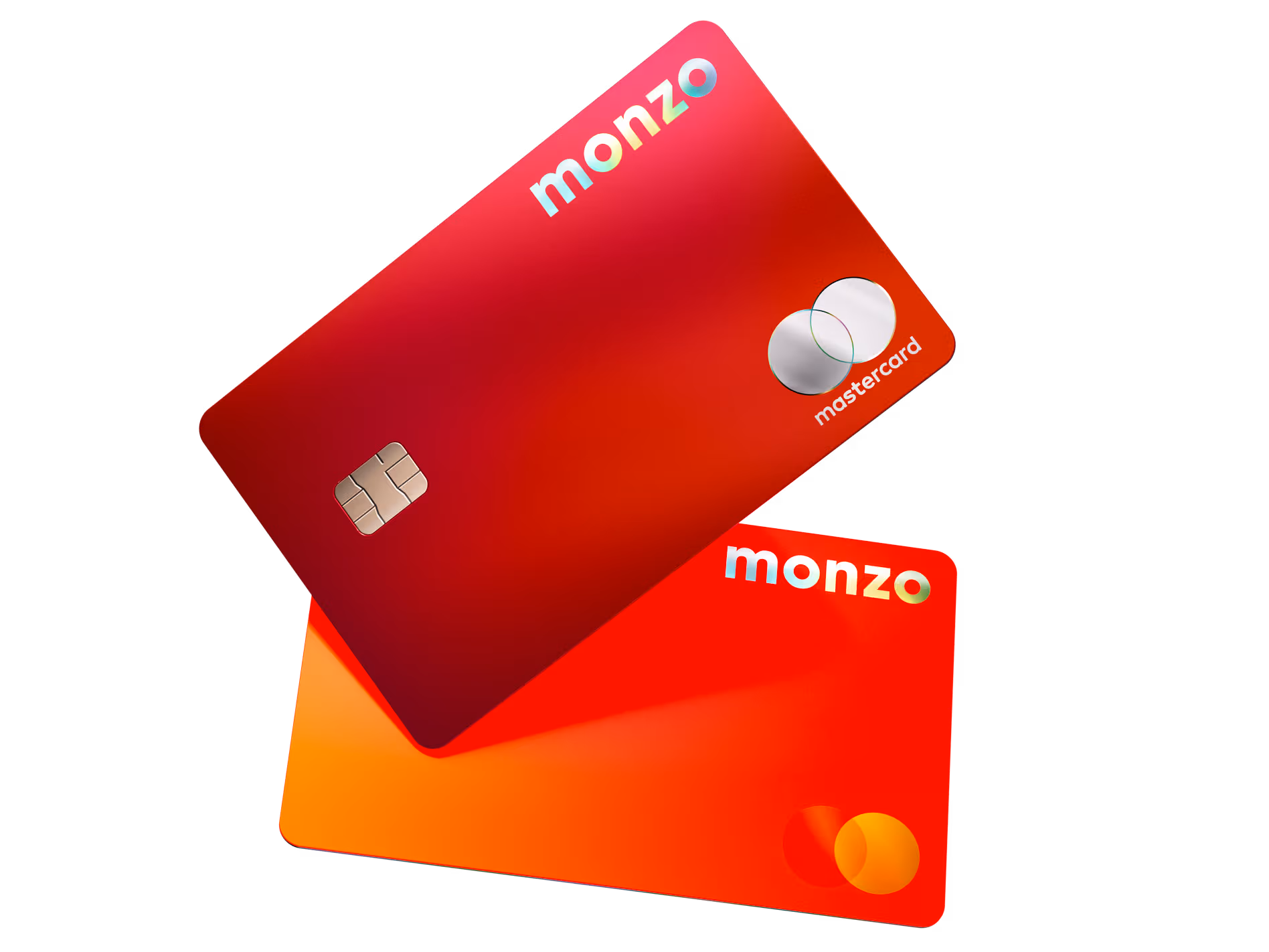 Monzo's Perks and Max cards which are bright orange and burnt orange.