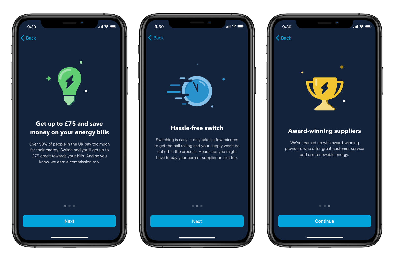 The current energy switching flow screens