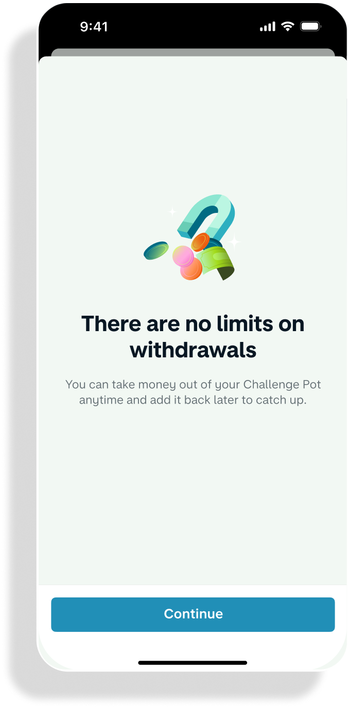 A phone with "There are no limits on withdrawals" on the screen