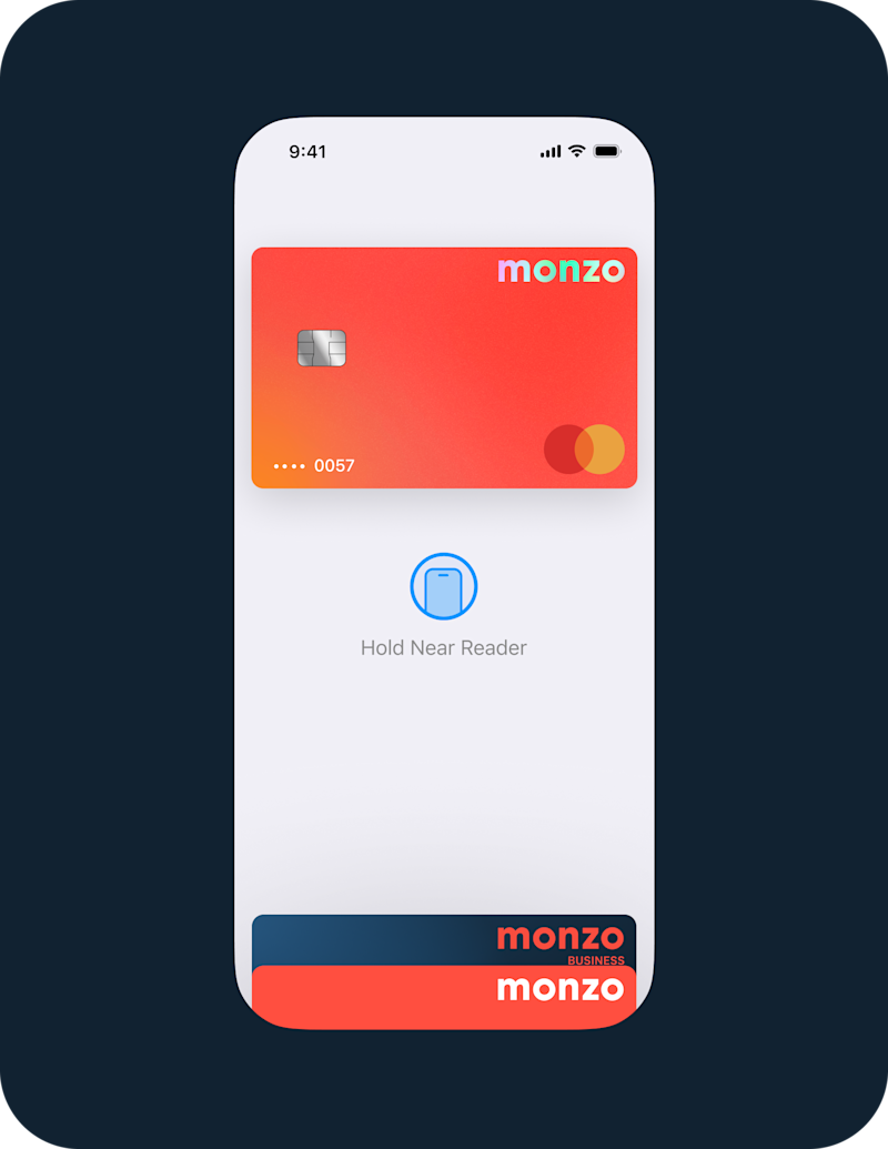 Image of a Monzo virtual card "tapping to pay"