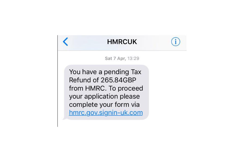 Example of an HMRC scam by text