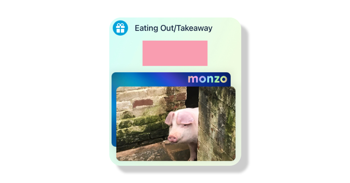 Screenshot of a Pot from Hannah's Monzo account for "Eating Out/Takeaway". The image is a pig. 