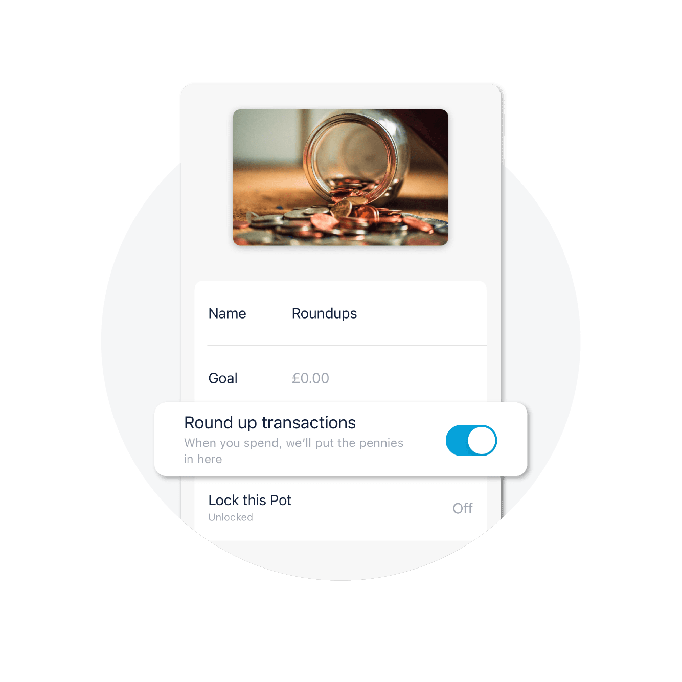 A Pot in the Monzo app, with "round up transactions" emphasised.