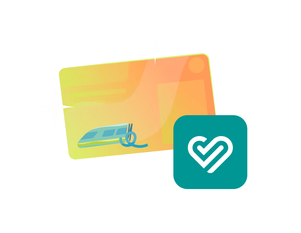 A card with an illustration of a train on it, sat behind the Trainline logo.