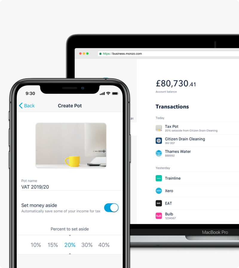 Business Bank Account tax pots from Monzo
