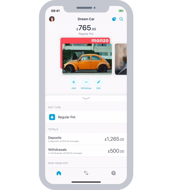 The accounts screen in the new app design