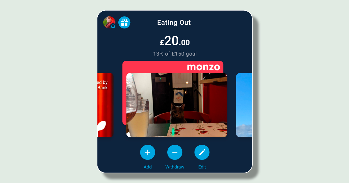 An "Eating Out" Pot containing £20