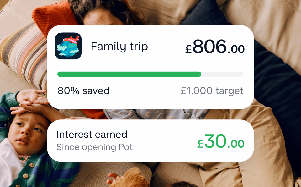 Image that shows the UI of the money in a savings pot and the interest earned 