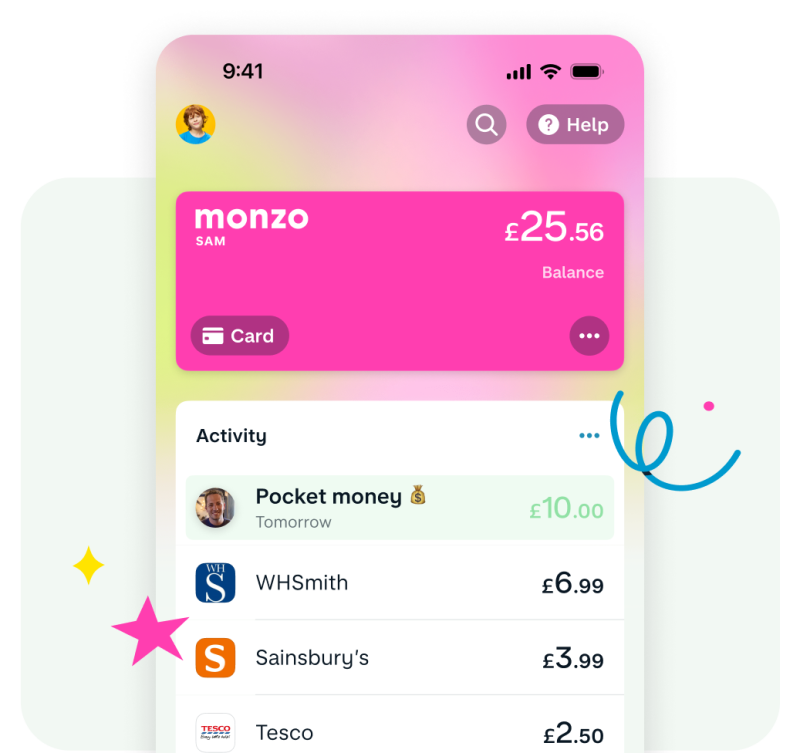 UI image of an Under 16s Monzo app