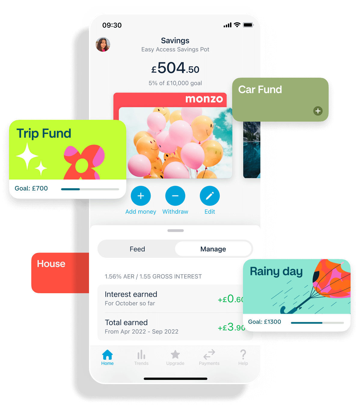 Lots of different ways to use Monzo savings pots