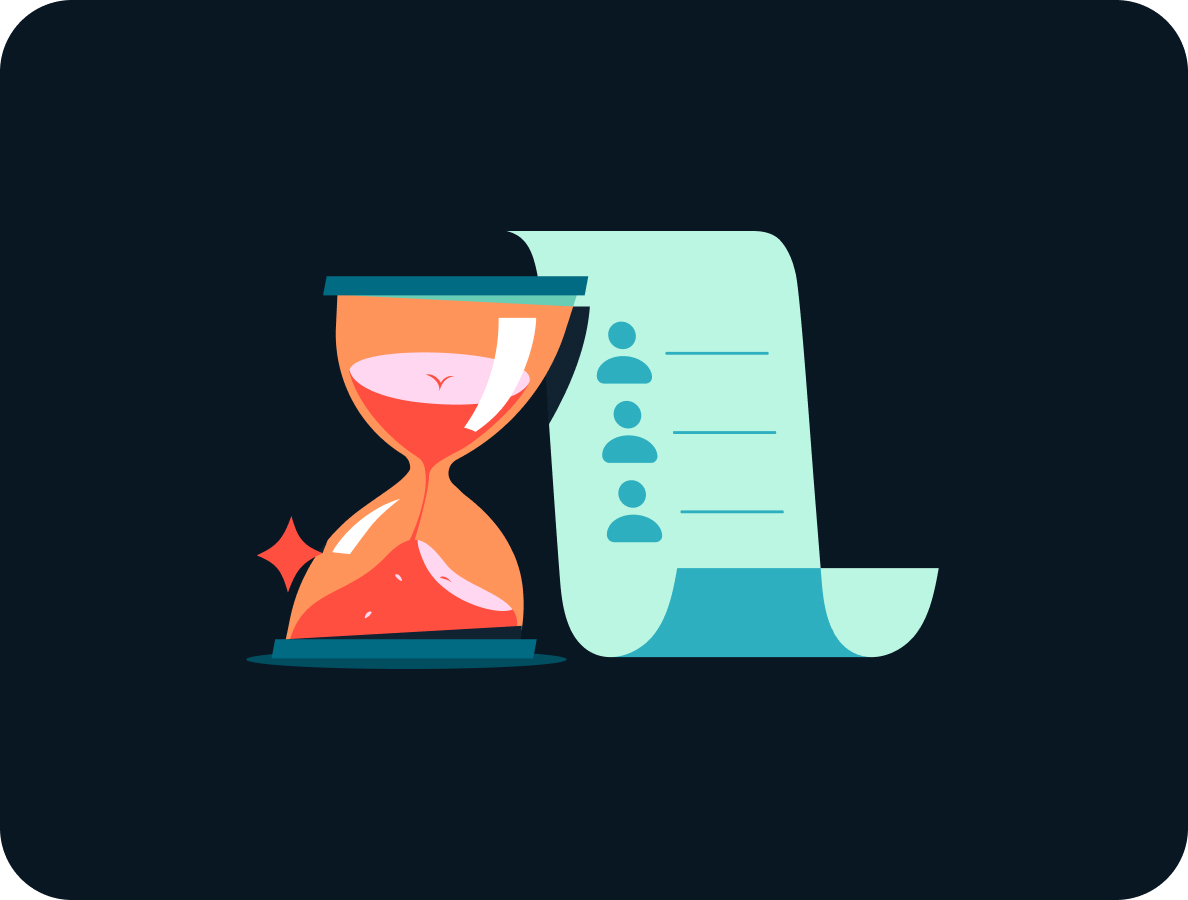 hourglass and a list on paper 