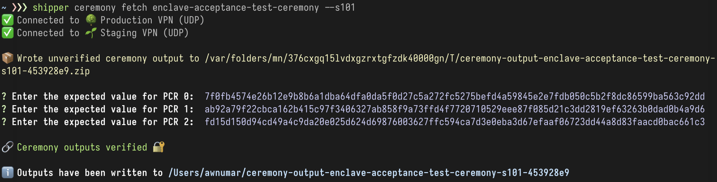 A CLI being run that fetches and validates the PCR outputs and the entire chain of trust