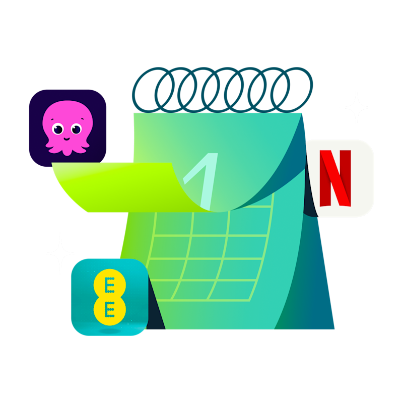 Illustration of calendar and company logos