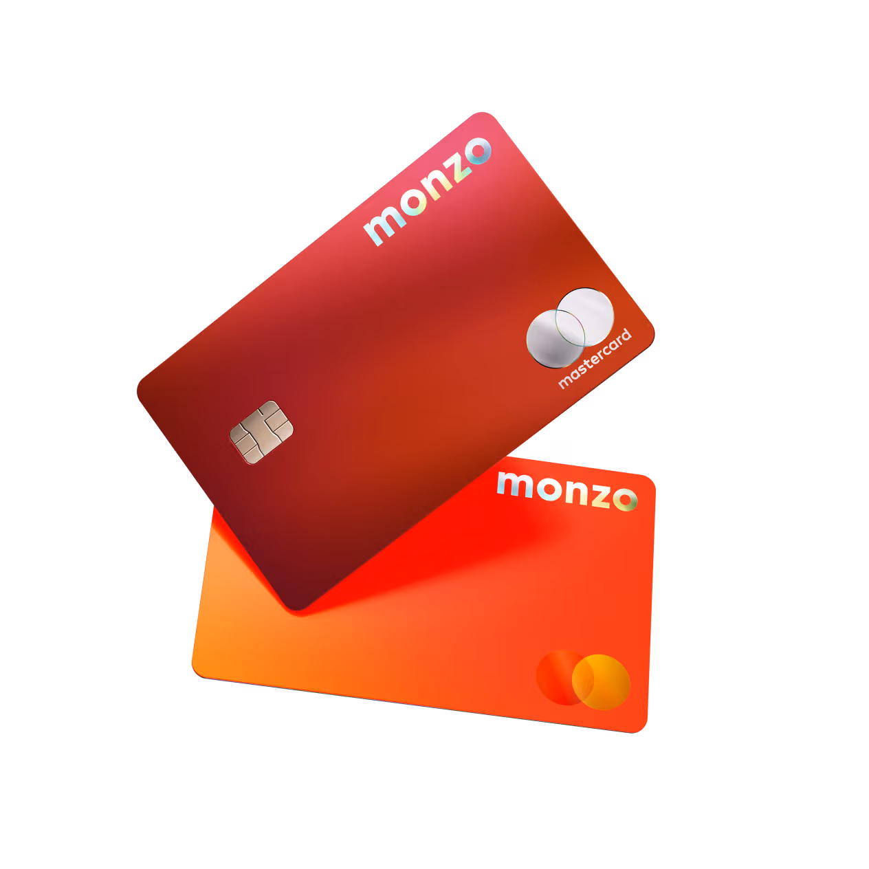 Two Monzo Perks and Monzo Max cards angled against a dark-navy background.