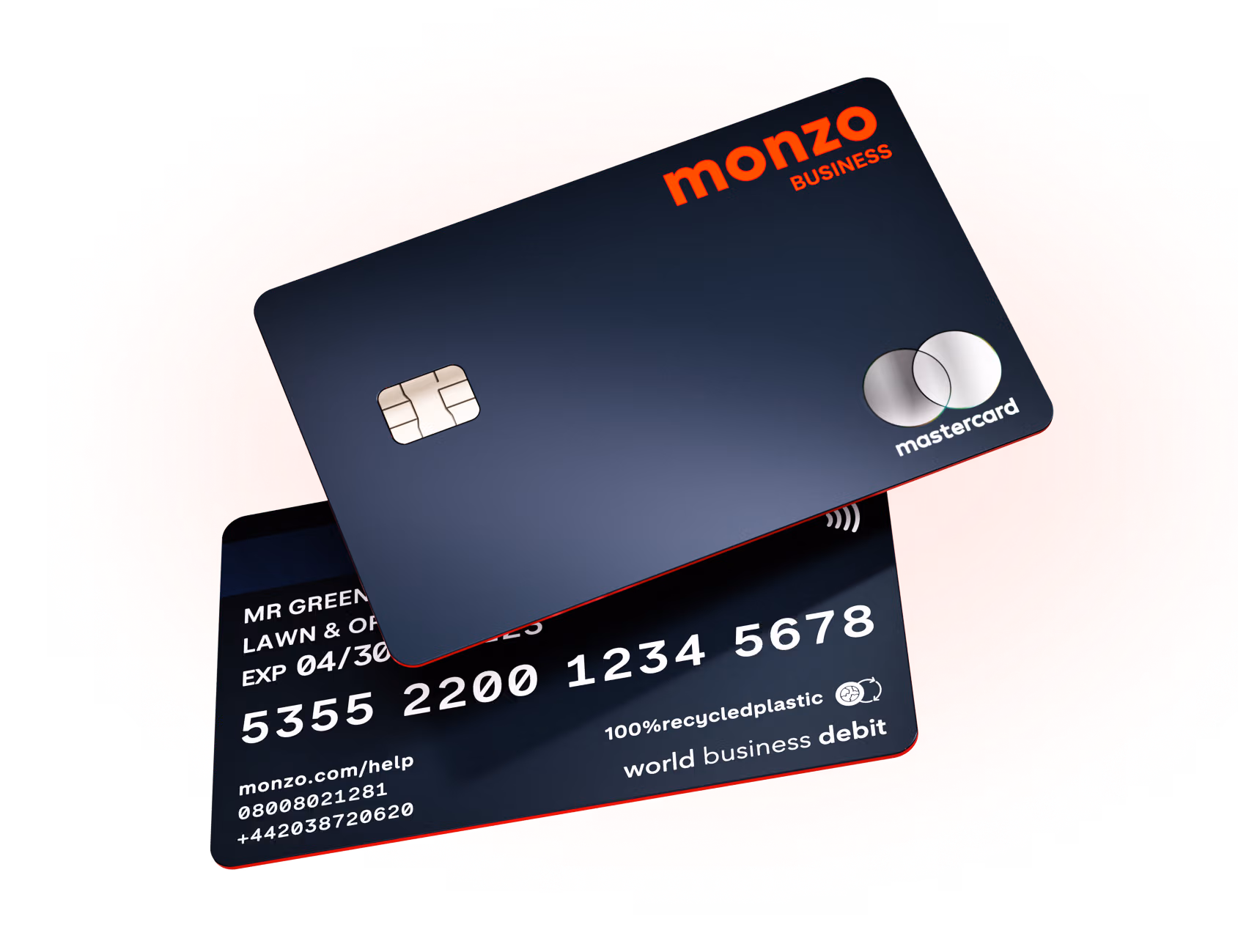The front and back of a Monzo Business card