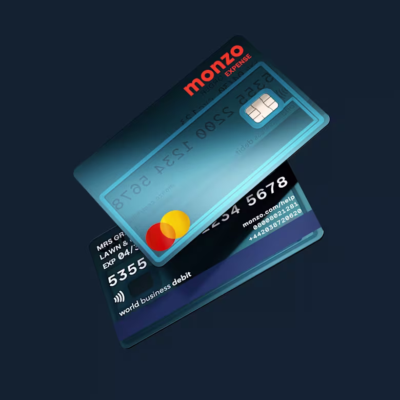 A Monzo Business expense card, shown back and front
