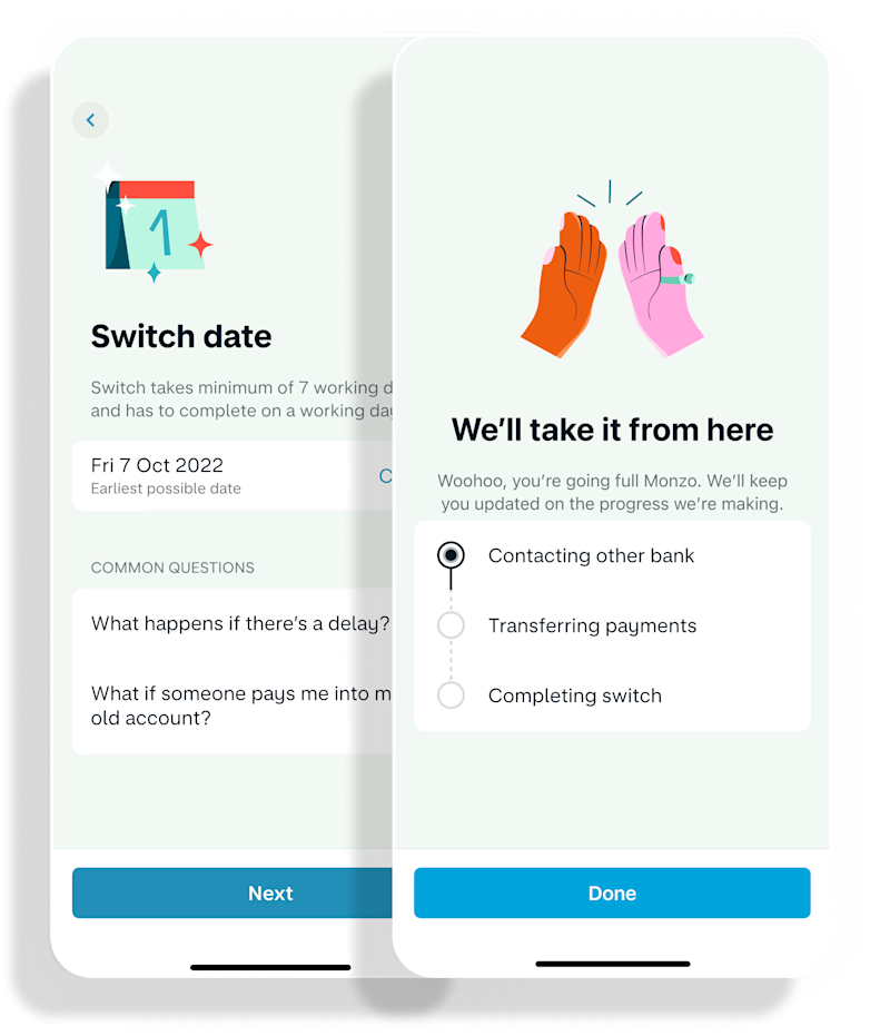 Two in-app screens showing the account switch process