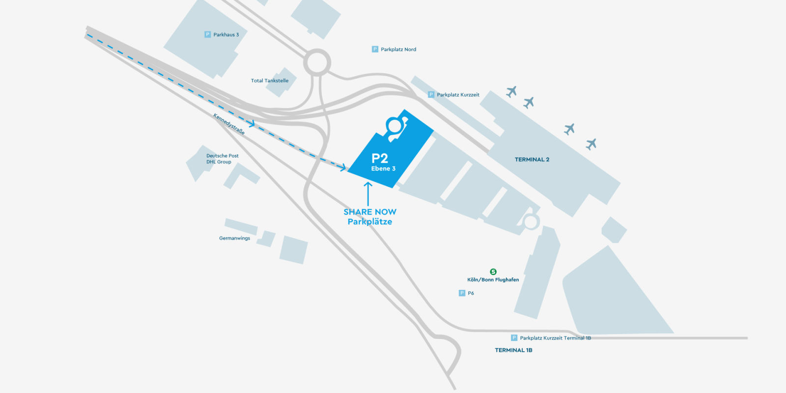 SHARE NOW Köln Bonn Flughafen Karte Parkplätze Carsharing