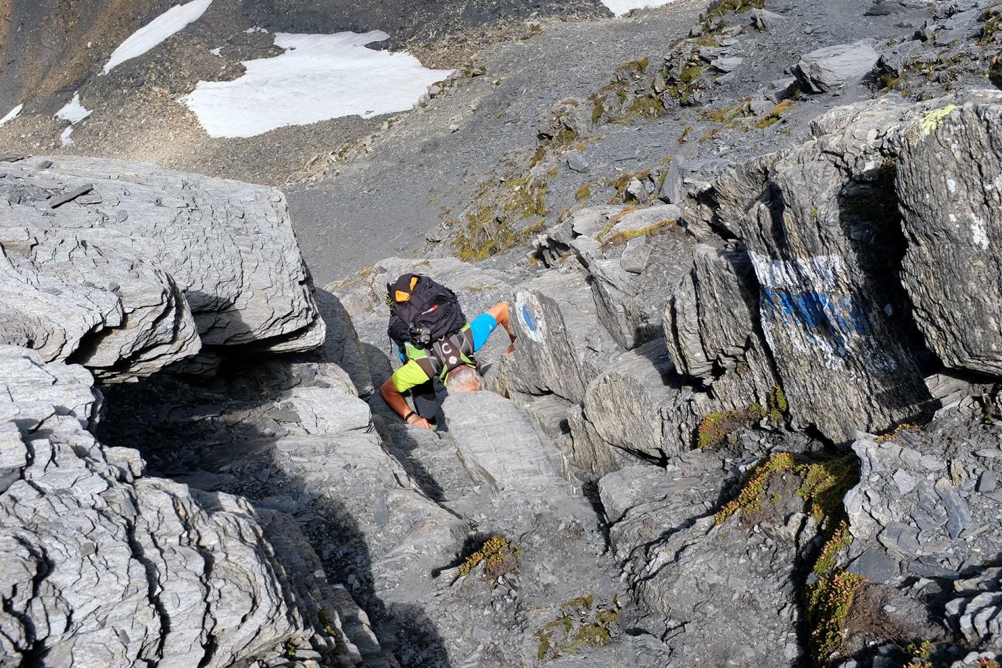 Piz Terri, Il caminetto per accedere alla cresta