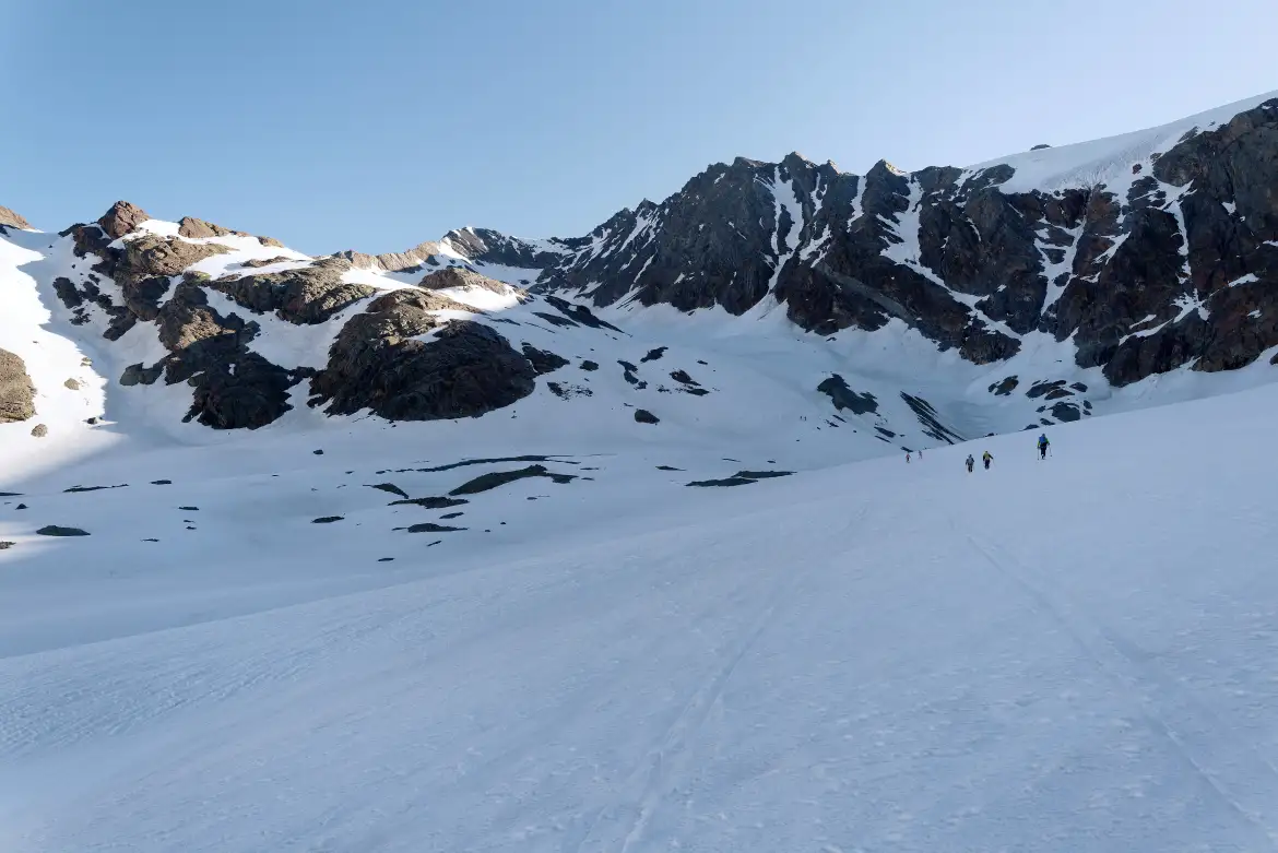 Scialpinismo al Tresero, Giriamo a sinistra verso il Ghiacciaio di Punta Pedranzini