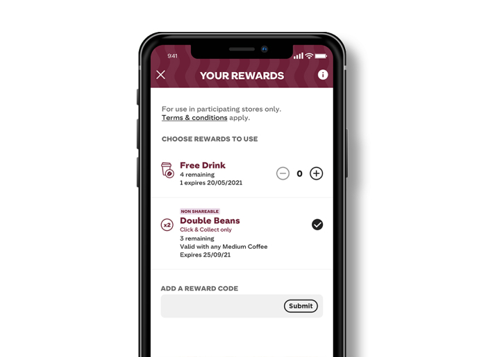 Costa Club app rewards screen