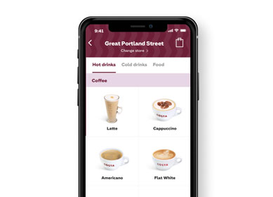 Costa Club app showing the collect menu on a phone screen