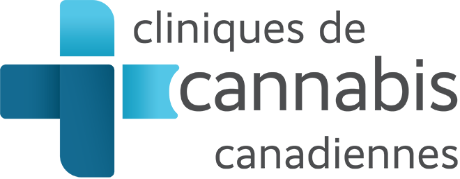 Logo des Cliniques de cannabis canadiennes en dégradé de bleus.
