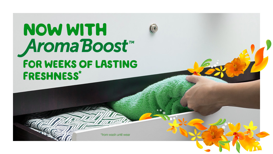 Gain Island Fresh Fabric Softener is now with Aroma Boost for weeks of lasting freshness