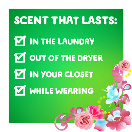 Gain Spring Daydream Liquid Laundry Detergent has a scent that lasts in the laundry, out of the dryer, in your closet, while wearing