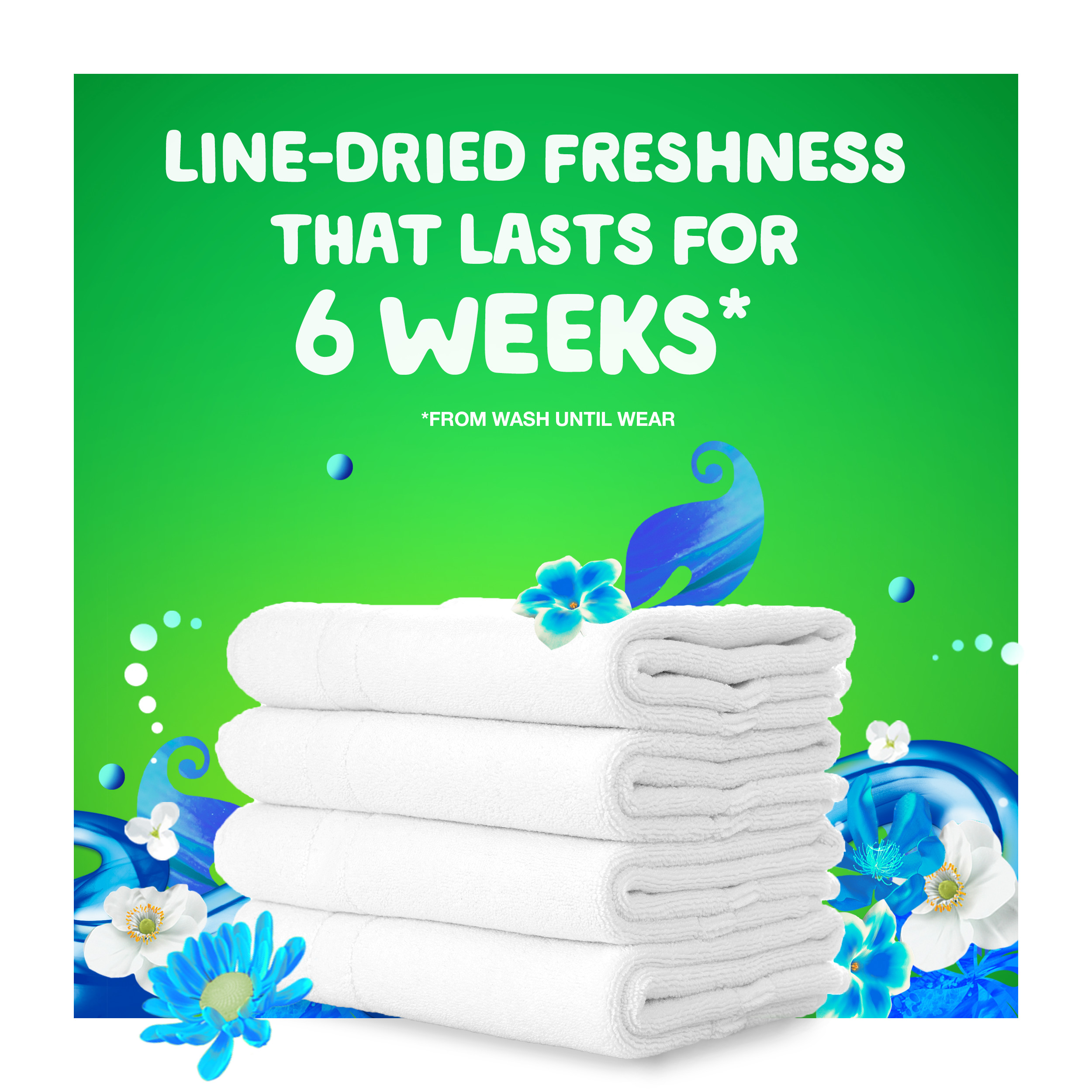Freshly washed towels with Gain Blissful Breeze Liquid Laundry Detergent keep six weeks of summery freshness