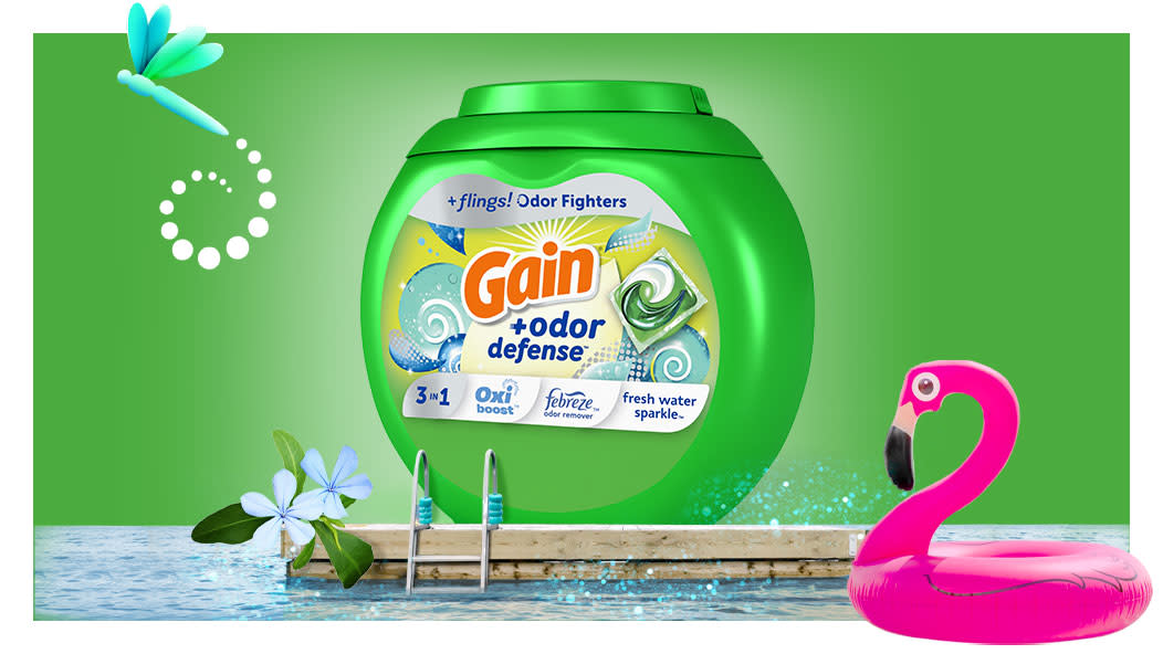 Scent experience of Gain Flings Odor Defense Laundry Detergent Pacs, Fresh Water Sparkle