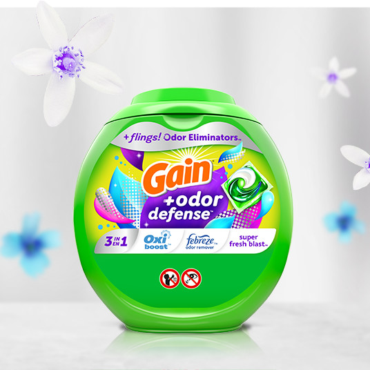 Pack of Gain+ Odor Defense Super Fresh Blast Flings Laundry Detergent