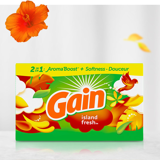 Packaging with Gain Island Fresh Fabric Softener Sheets